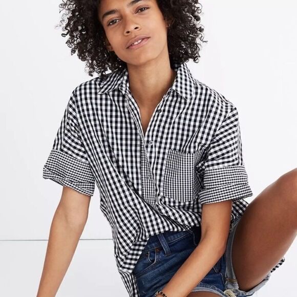 Madewell• Gingham-Play Button-Down Shirt Size S D40 - Picture 1 of 11